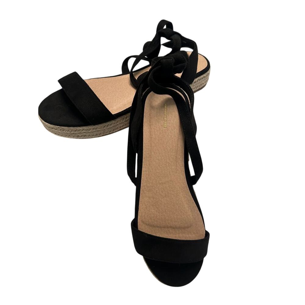 NIB PrettyLittleThing Black Lace Up Espadrille Woven Jute Platform Sandals-US 8